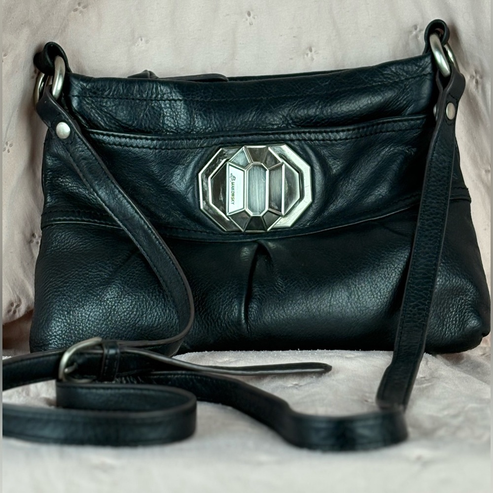 B. Makowsky Black Pebbled Leather Hobo Shoulder Bag
